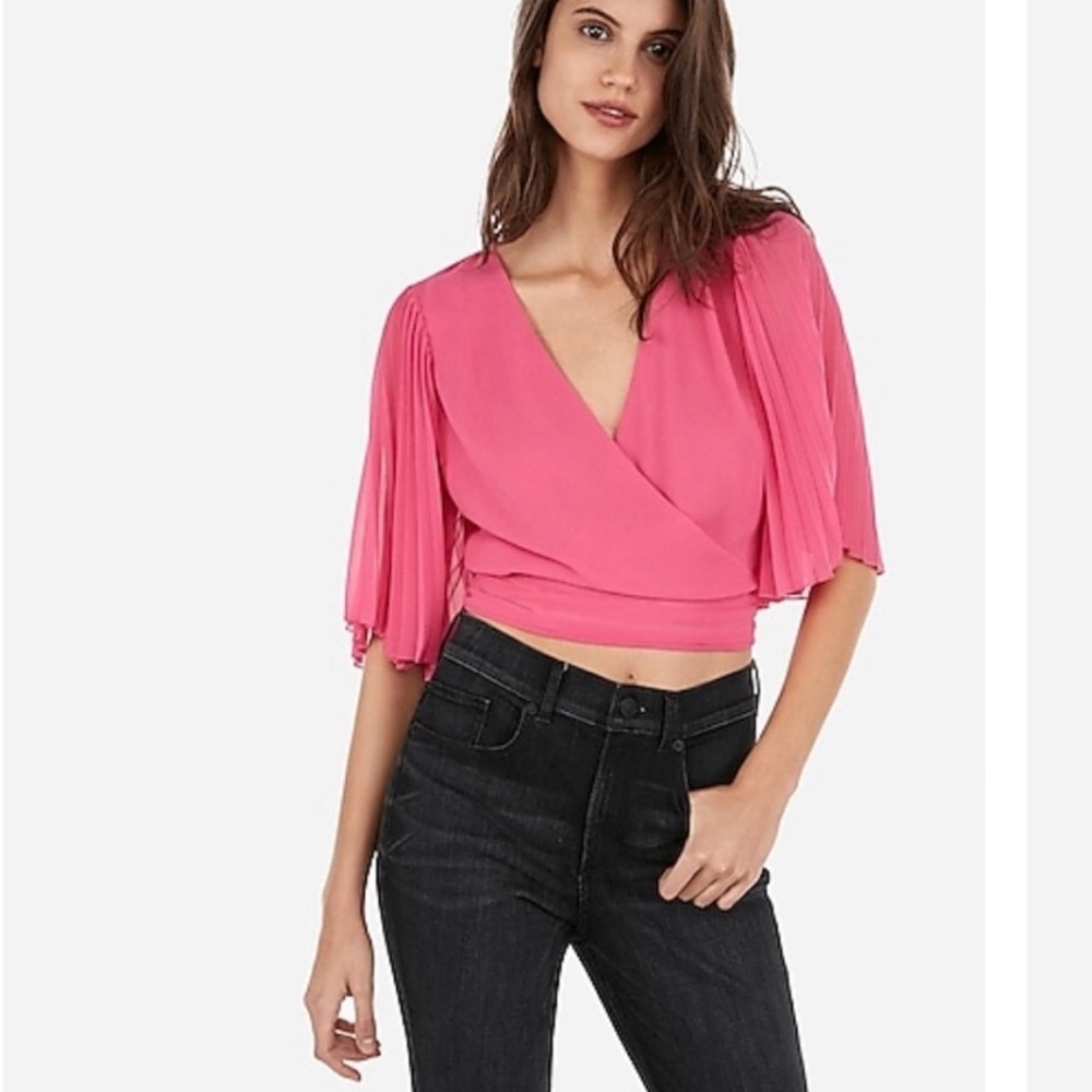 Express Pink Pleated Kimono Sleeve Surplice Wrap Blouse (NWT)